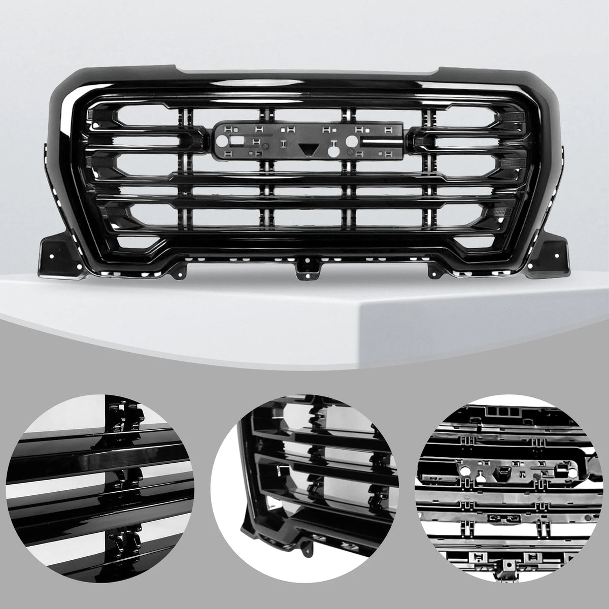 Front Upper Grille Gloss Black for GMC Sierra 1500 (2019–2021)