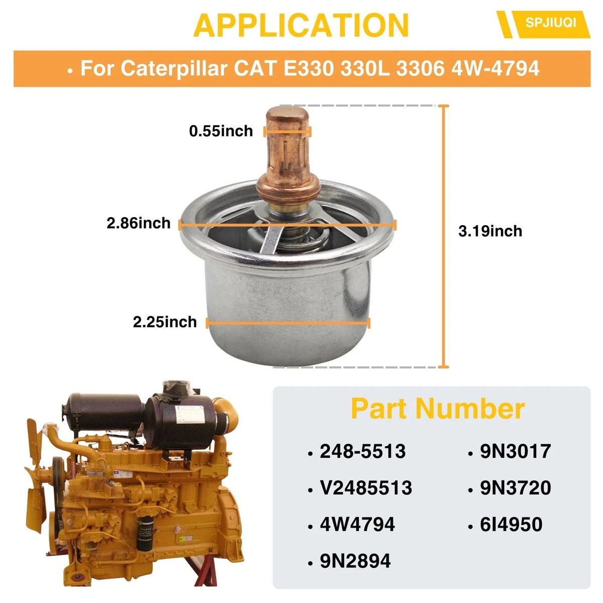 76℃ Thermostat for Caterpillar CAT E330 330L 3306 (9N2894 9N3017 9N3720 6I4950)