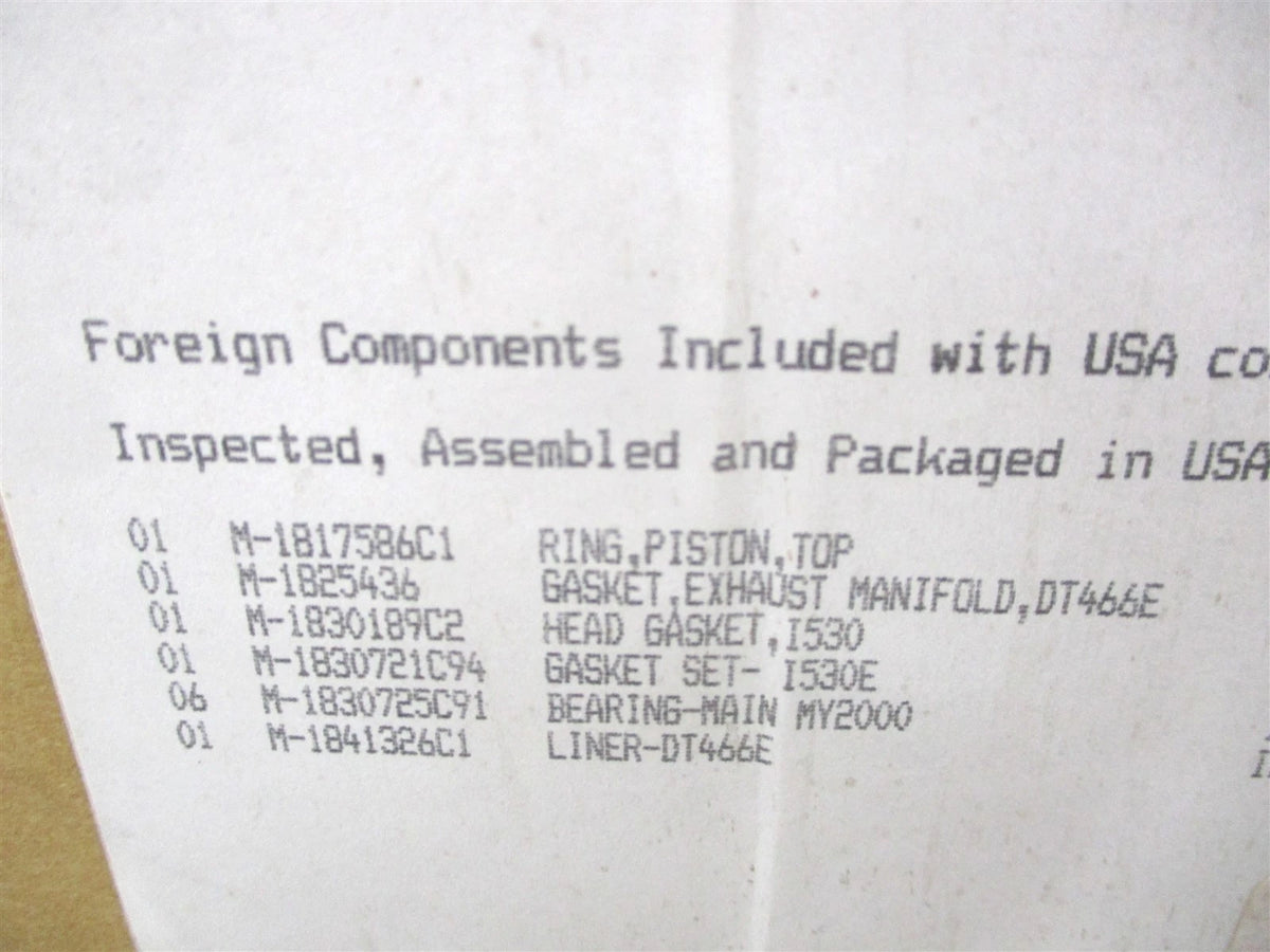 Inframe Overhaul Kit for International 530E DT530E (M-1830718C98)