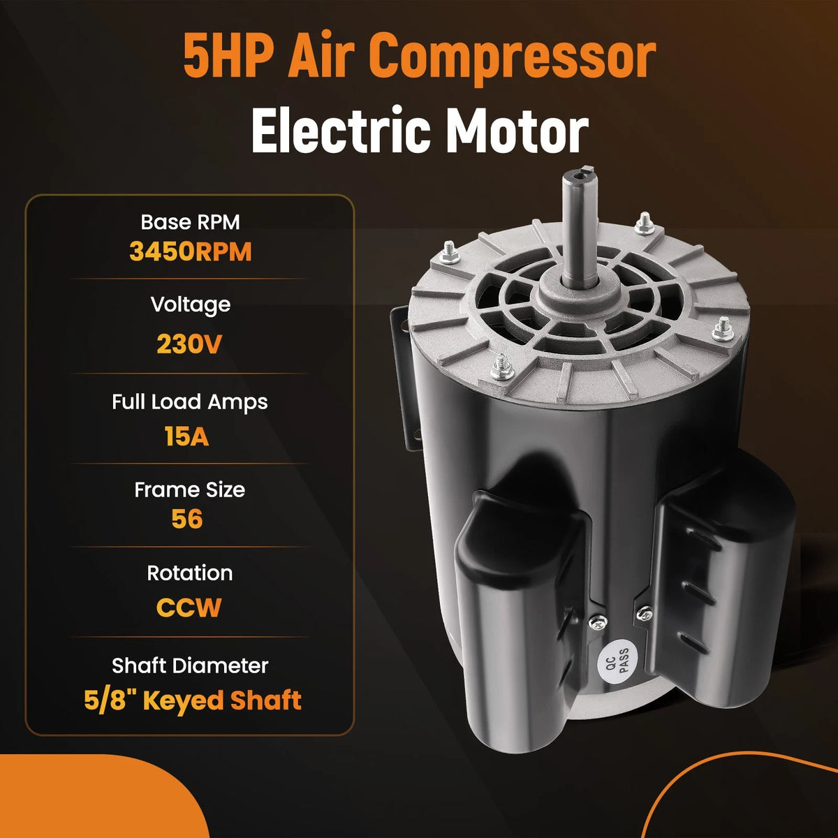 5HP SPL Air Compressor Electric Motor 3450 RPM 56 Frame 5/8" Keyed Shaft