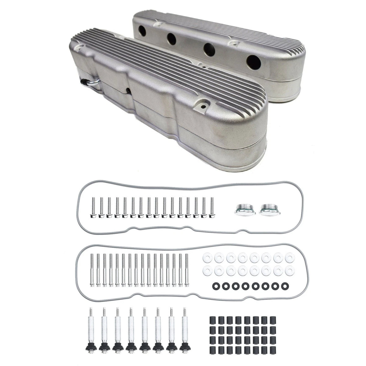 2X Aluminum Finned Valve Covers for Chevy LS1 LS2 LS3 LS7 (Polished, 241-181)