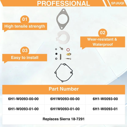 3Pcs Carburetor Repair Kit 6H1-W0093-01 for Yamaha 2-Stroke Outboard (75-90HP)