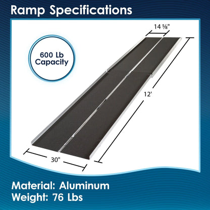 12' Portable Wheelchair Ramp for Home Steps & Entry (600 lb Capacity)