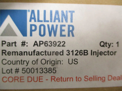 Alliant Power Reman HEUI Fuel Injector for Caterpillar 3126B (0R9350)