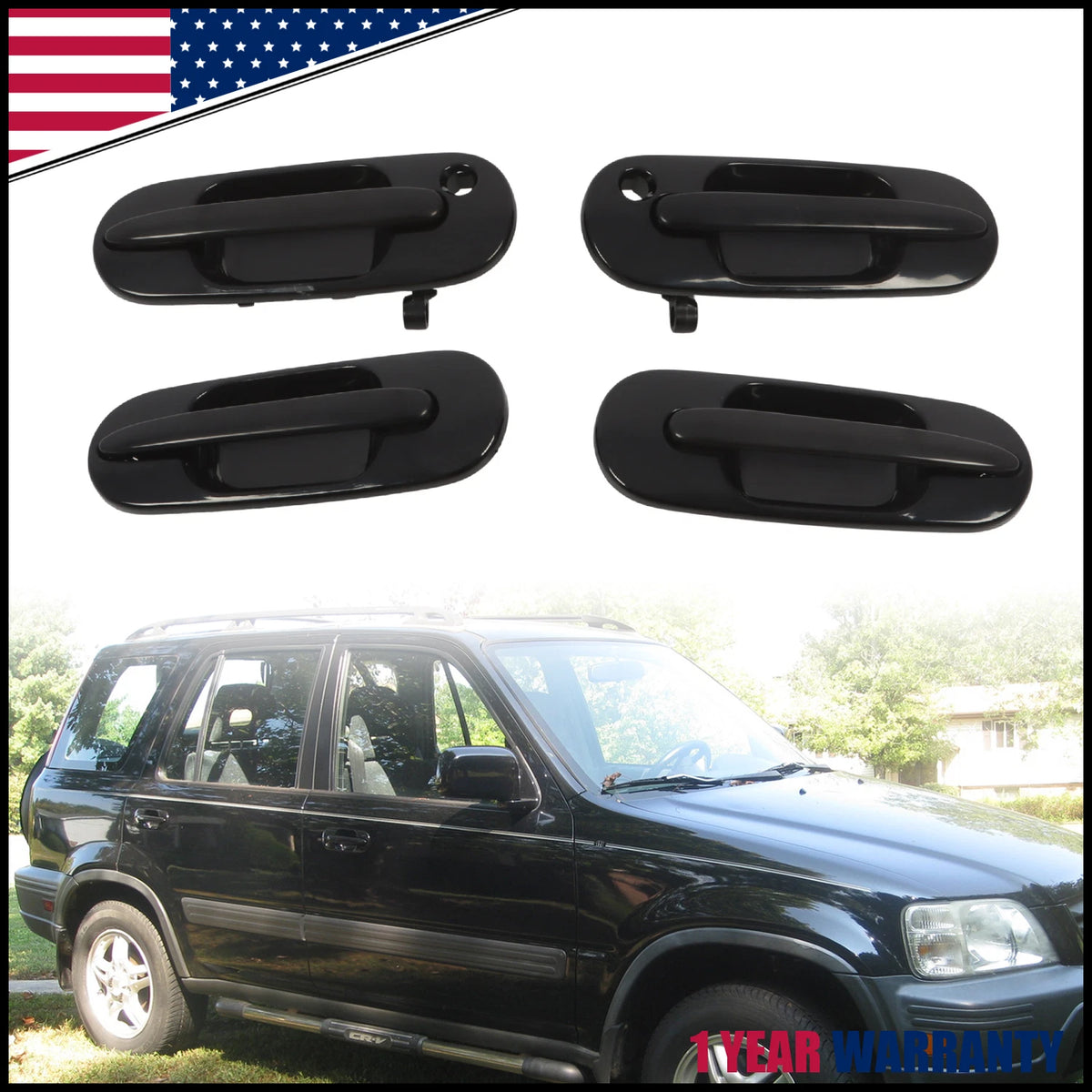 Set of 4 Black Outside Door Handles for Honda CR-V (1997–2001)