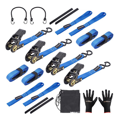 Set of 4 Heavy Duty Ratchet Straps 1" 2200 lb S-Hook for Transport/Truck
