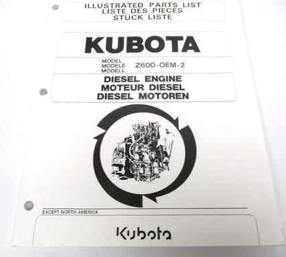 Illustrated Parts List for Kubota Z600 Diesel Engine (OEM 97898-04620)