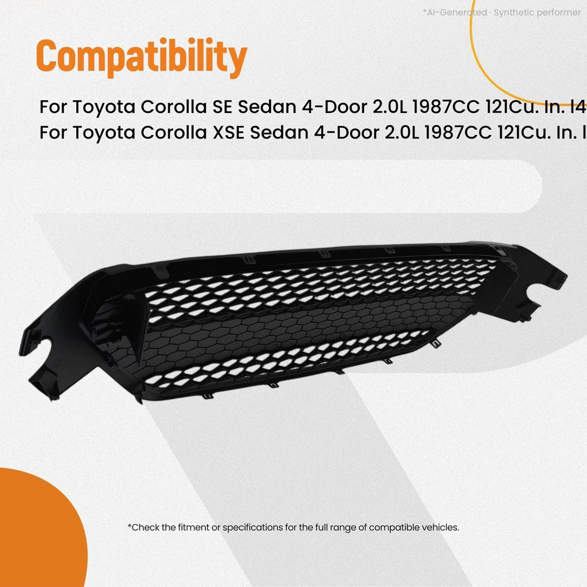 Front Lower Bumper Grille for Toyota Corolla (2020–2022) Black Plastic