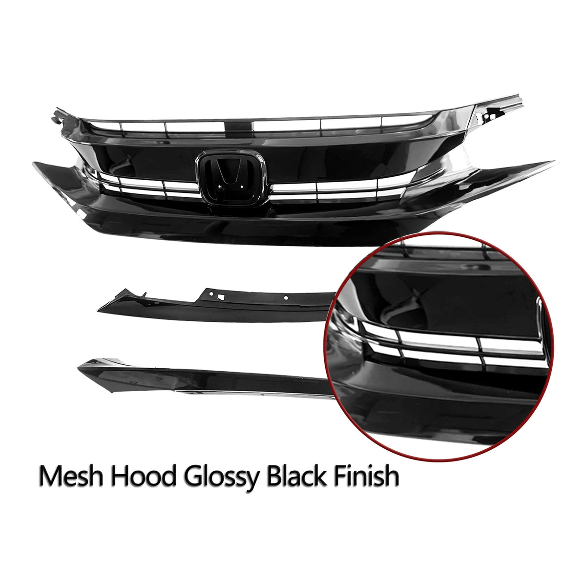 Glossy Black Front Upper Hood Mesh Grille for Honda Civic (2016–2020)