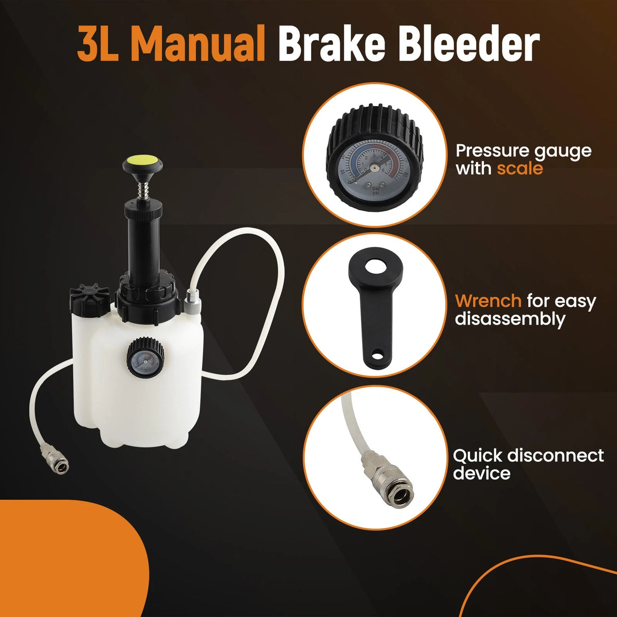 Manual Brake Bleeder Kit with Universal Adapter for Various Vehicles (3L+1L)
