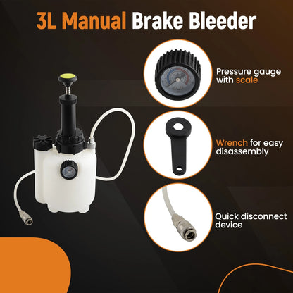 Manual Brake Bleeder Kit with Universal Adapter for Various Vehicles (3L+1L)