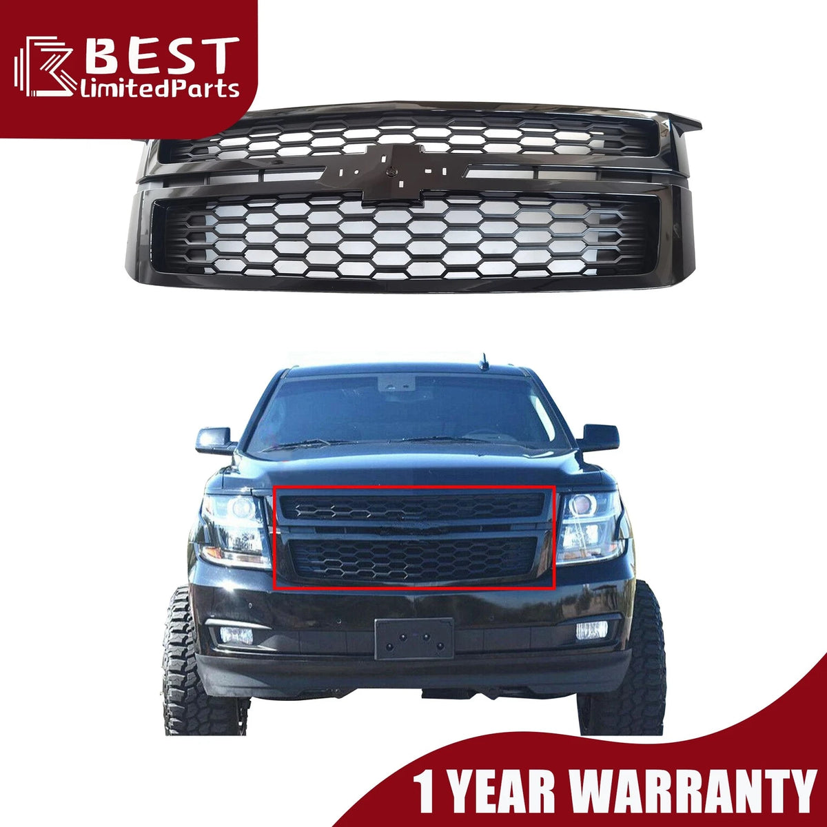 Front Grille for Chevrolet Tahoe Suburban (2015–2020) Glossy Black