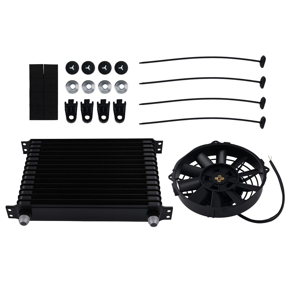 15-Row Aluminum Transmission Oil Cooler with 7" Fan for Universal 10AN Kit