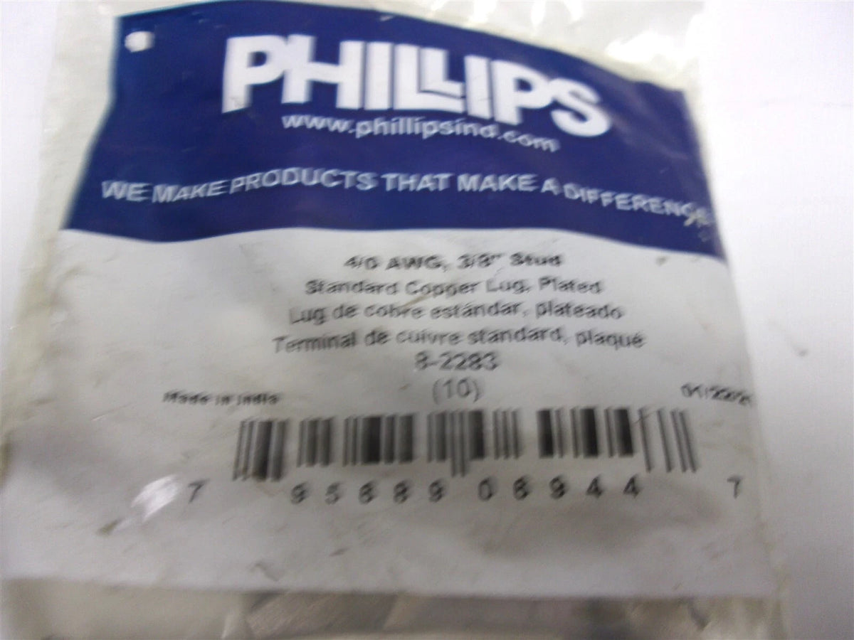Set of 10 Phillips Tin Plated Straight Lug 4/0 Gauge 3/8"