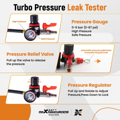 Turbo Boost Leak Test Kit with Pressure Gauge & 16 Adapters for