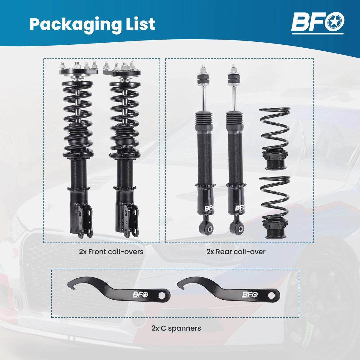 BFO Coilover Kit for Ford Mustang GT 4.6L (1994–2004) Adjustable Height Shocks