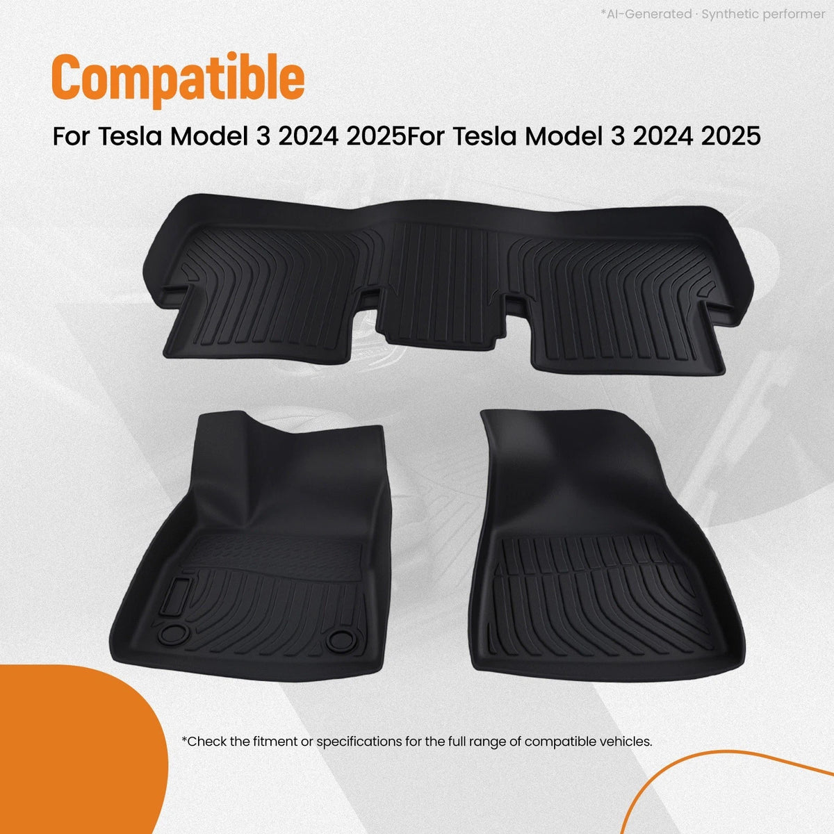 Set of 4 All Weather Floor Mats for Tesla Model 3 (2024–2025) TPE Rubber