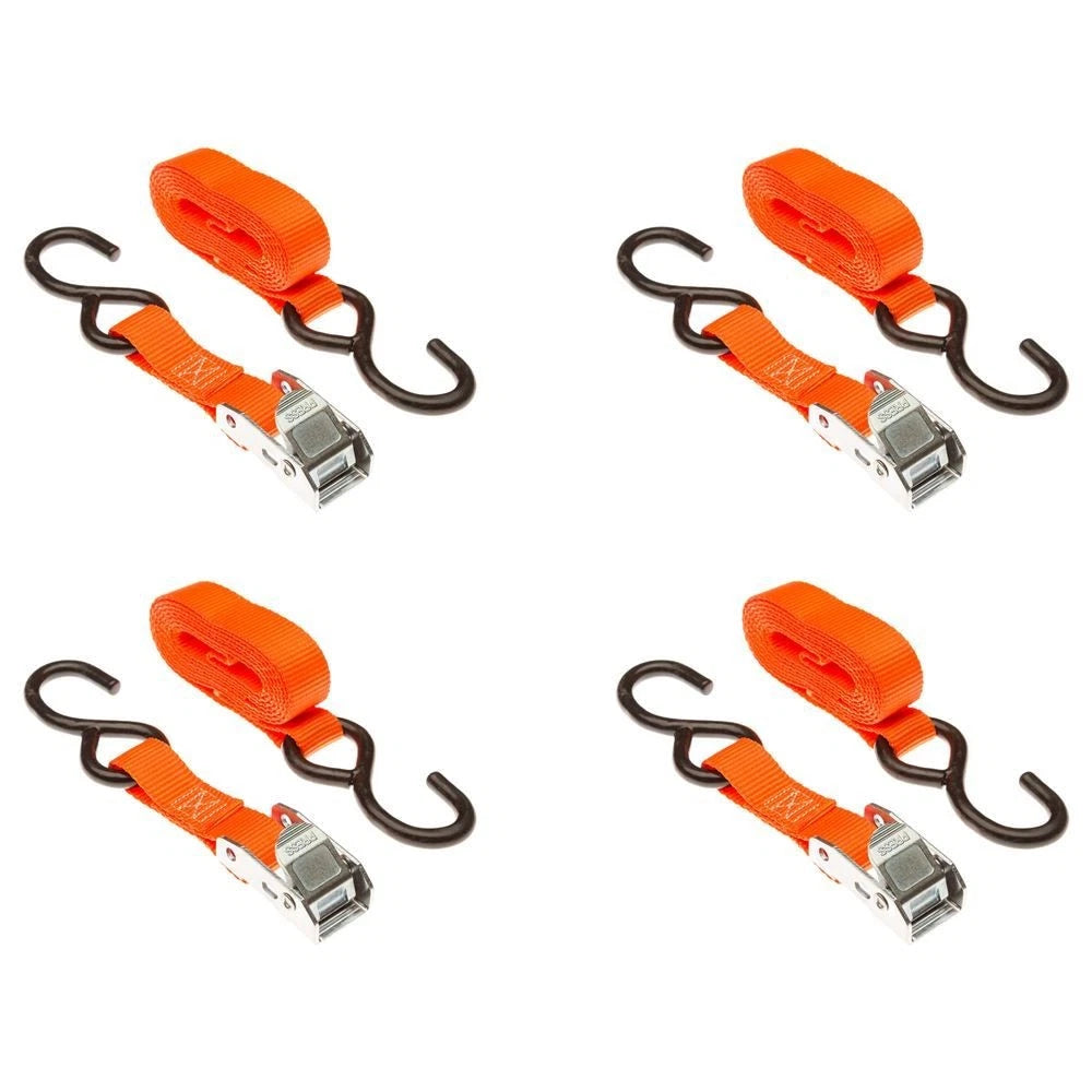 4-Pack 1" x 6' Cam Buckle Straps with S-Hooks for Cargo Securing