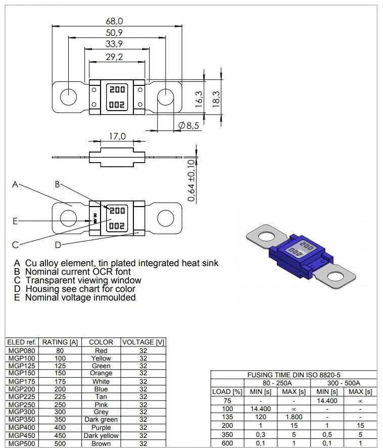 2X Flosser 8048450 Bolt On 450 Amp Fuse - Replaces MEGA AMG Fuses