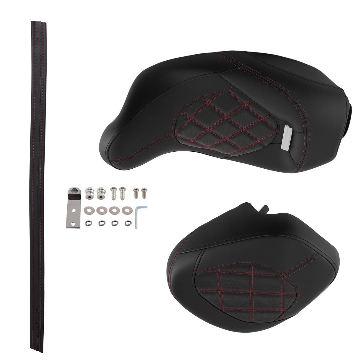 Driver Passenger Seat for Harley Touring (2009–Present) - Black Red Stitch
