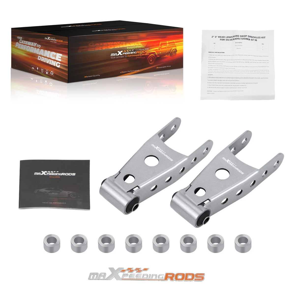 2"–3" Drop Shackles Lowering Kit for Chevrolet Silverado Sierra 1500 (1988–2018)