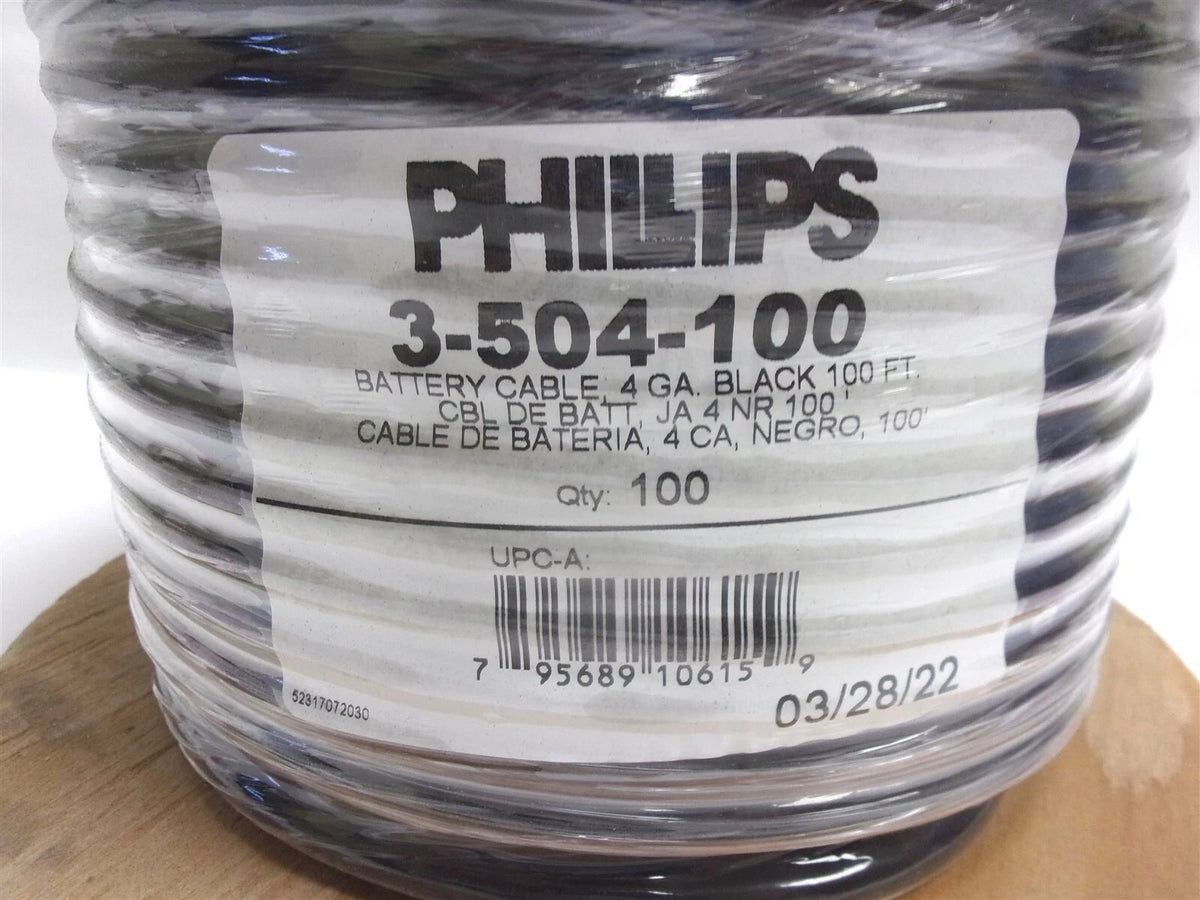 3X 4 Gauge Black Battery Cable for Phillips (100 ft) #4 Wire Spool