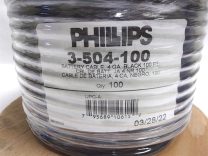 3X 4 Gauge Black Battery Cable for Phillips (100 ft) #4 Wire Spool