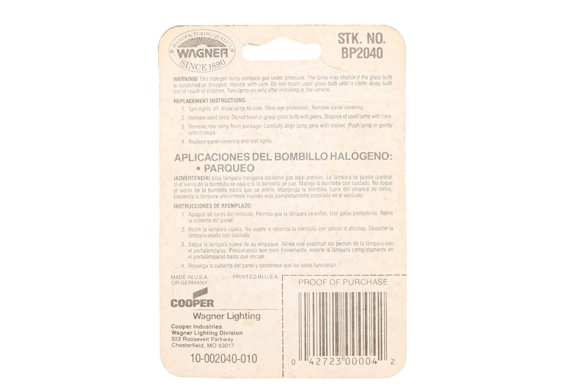 Wagner BP2040 Halogen Parking Light Bulbs for