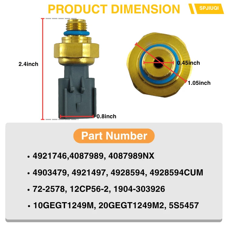 Gas Pressure Sensor EGR for Dodge Ram 2500 3500 (2003–2009) 4928594CUM 72-2578 12CP56-2