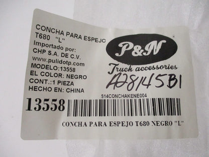 P & W Black Mirror Back Cover for Kenworth T680 T880 W990 (2015–2023)