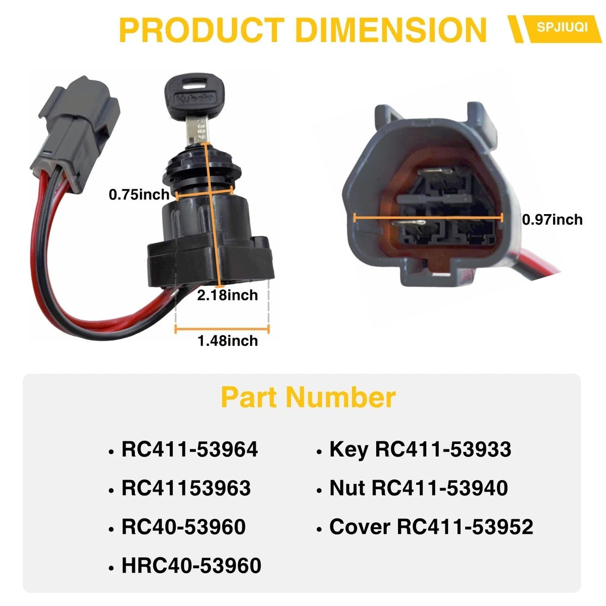 Starter Switch RC411-53964 for Kubota Excavator U15 U25S U35 U45ST (2000–2023)