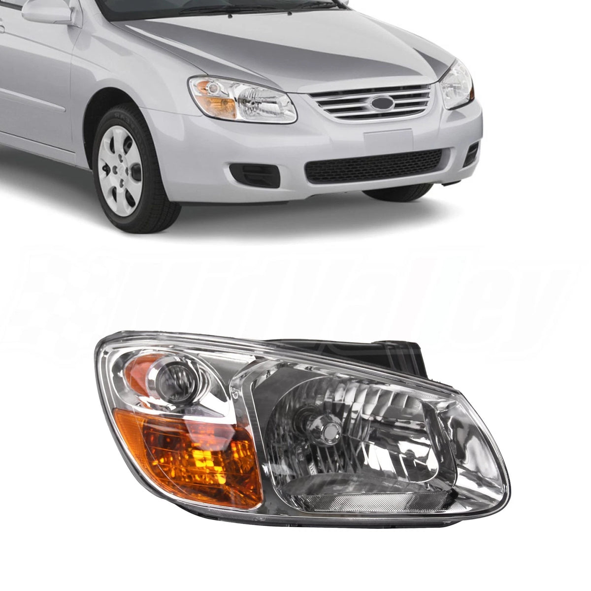 Right Clear Lens Headlight Assembly with Halogen Bulb for Kia Spectra (2007–2009)