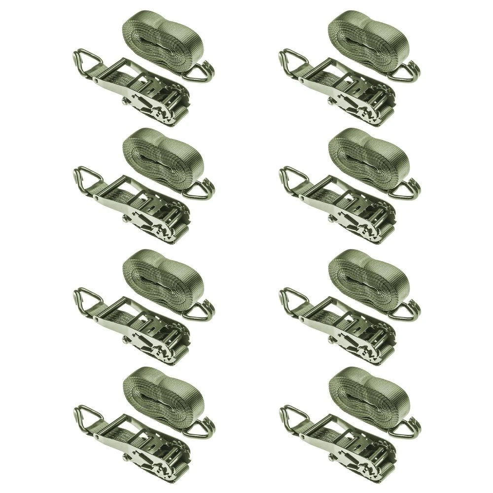 Set of 8 Ratchet Straps 2" x 27' with J-Hooks