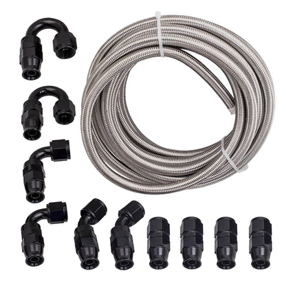 20FT AN10 -10AN Stainless Steel PTFE Braided Oil Fuel Hose Line Kit