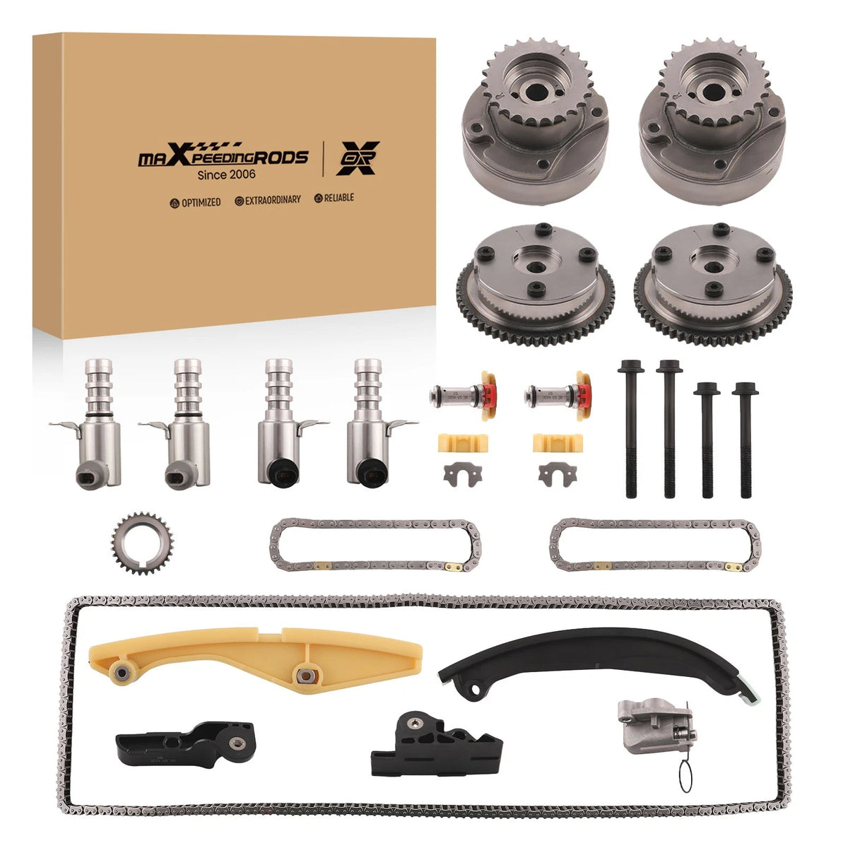 Set of 4 Timing Chain Kit + VVT Solenoid for Ford Lincoln Edge F150 Mustang (3.5L)