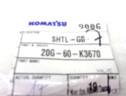 Set of 2 OEM Komatsu Valve for PW150ES PW170ES (20G-60-K3670)