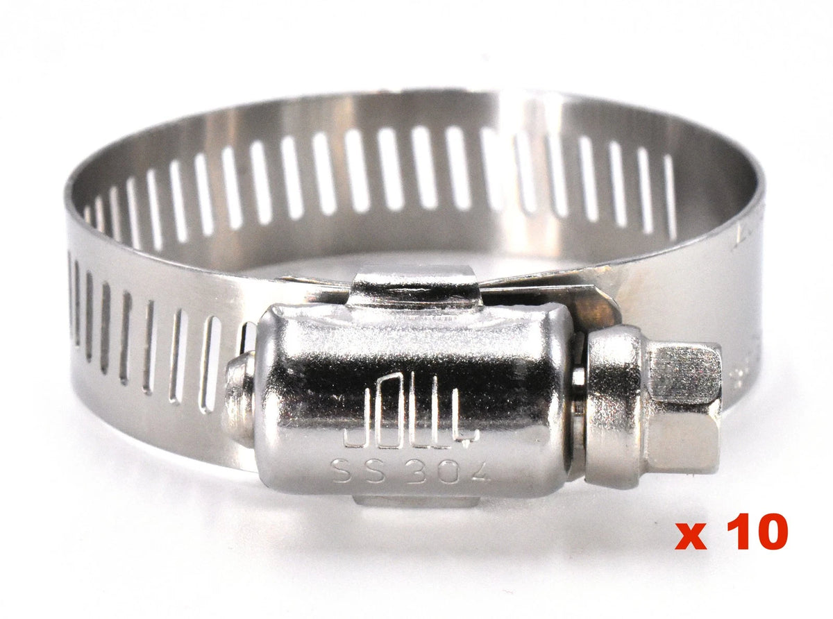 Set of 10 SAE Size 16 13/16" - 1-1/2" 300 SS Steel Worm Drive Hose Clamps