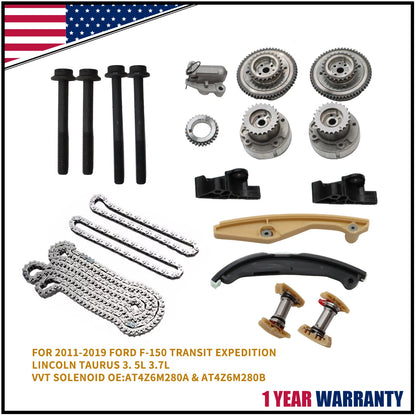 Set of 2 Timing Chain Kit Camshaft Adjuster for Ford Lincoln Edge F-150 Mustang (3.5L)