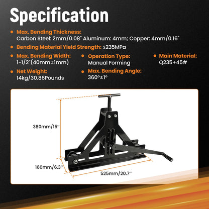 Tube Roll Bender for Square Tubes (Mild Steel, Copper, Aluminum)