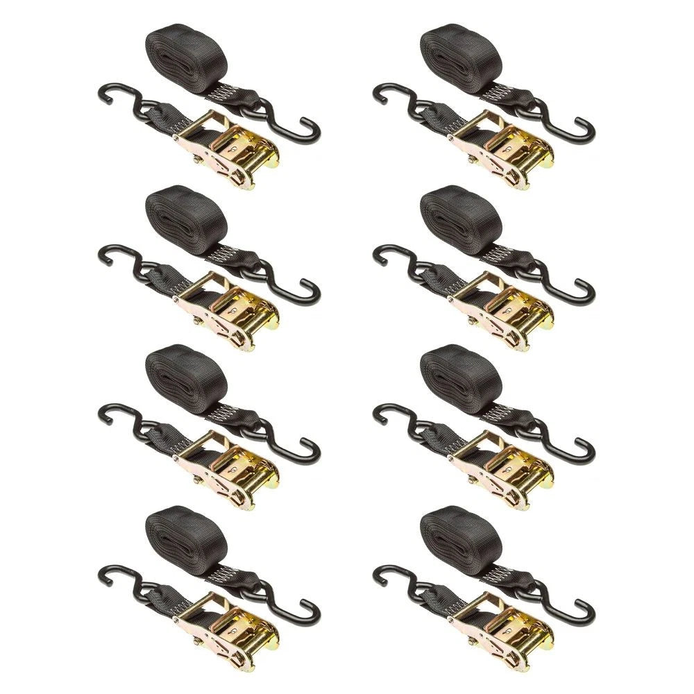 Set of 8 Ratchet Straps 2" x 18' with S-Hooks for Universal Use