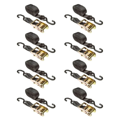 Set of 8 Ratchet Straps 2" x 18' with S-Hooks for Universal Use