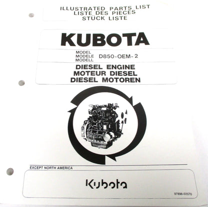 Illustrated Parts List for Kubota D850 Diesel Engine (OEM 97898-02570)