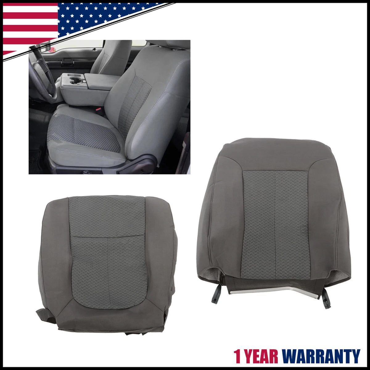 Front Driver Bottom & Top Cloth Seat Cover for Ford F250 F350 (2011–2016)