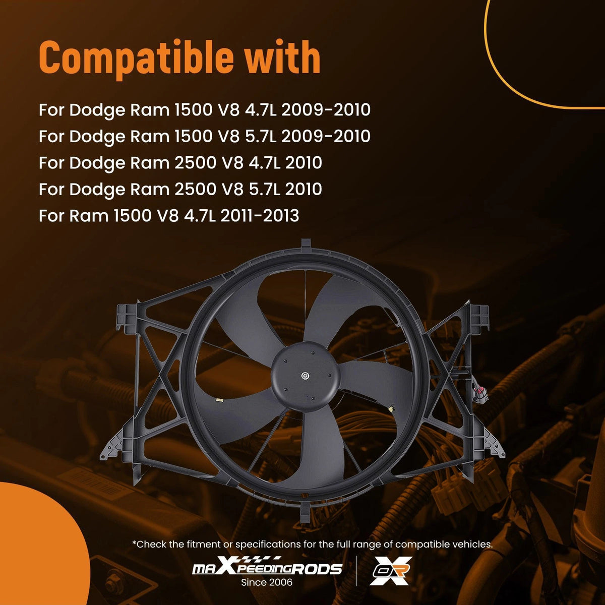Cooling Fan Assembly for Dodge Ram 1500 V8 4.7L (2009–2010) 55056948AB 55056948