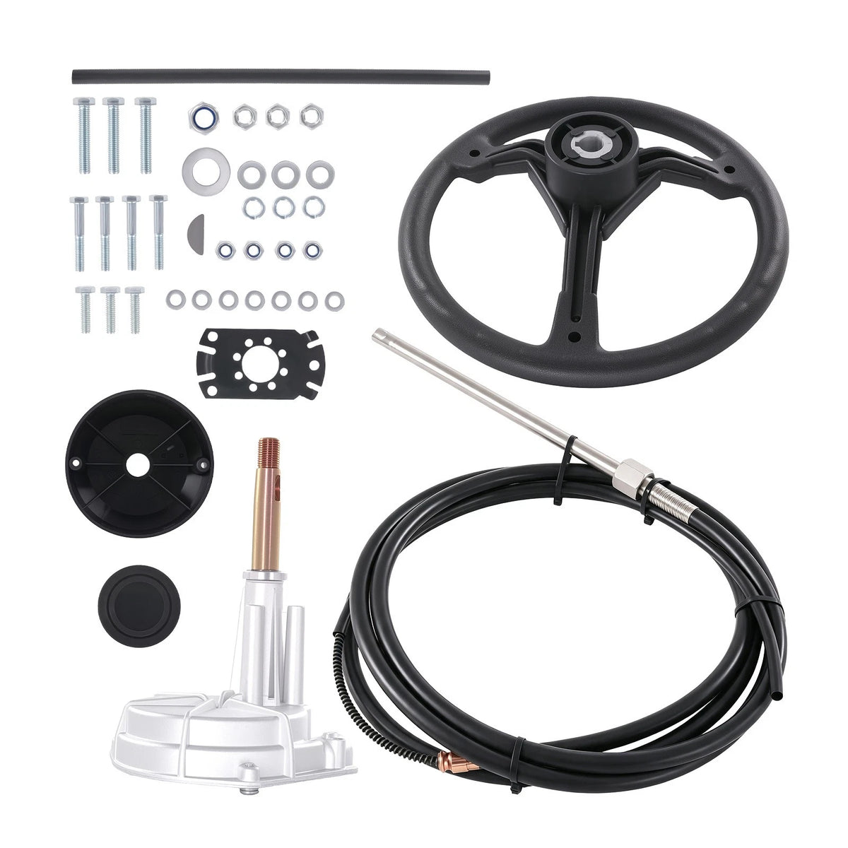 Boat Rotary Steering System Outboard Kit for Yachts/Electric Boats (12.4" Wheel)