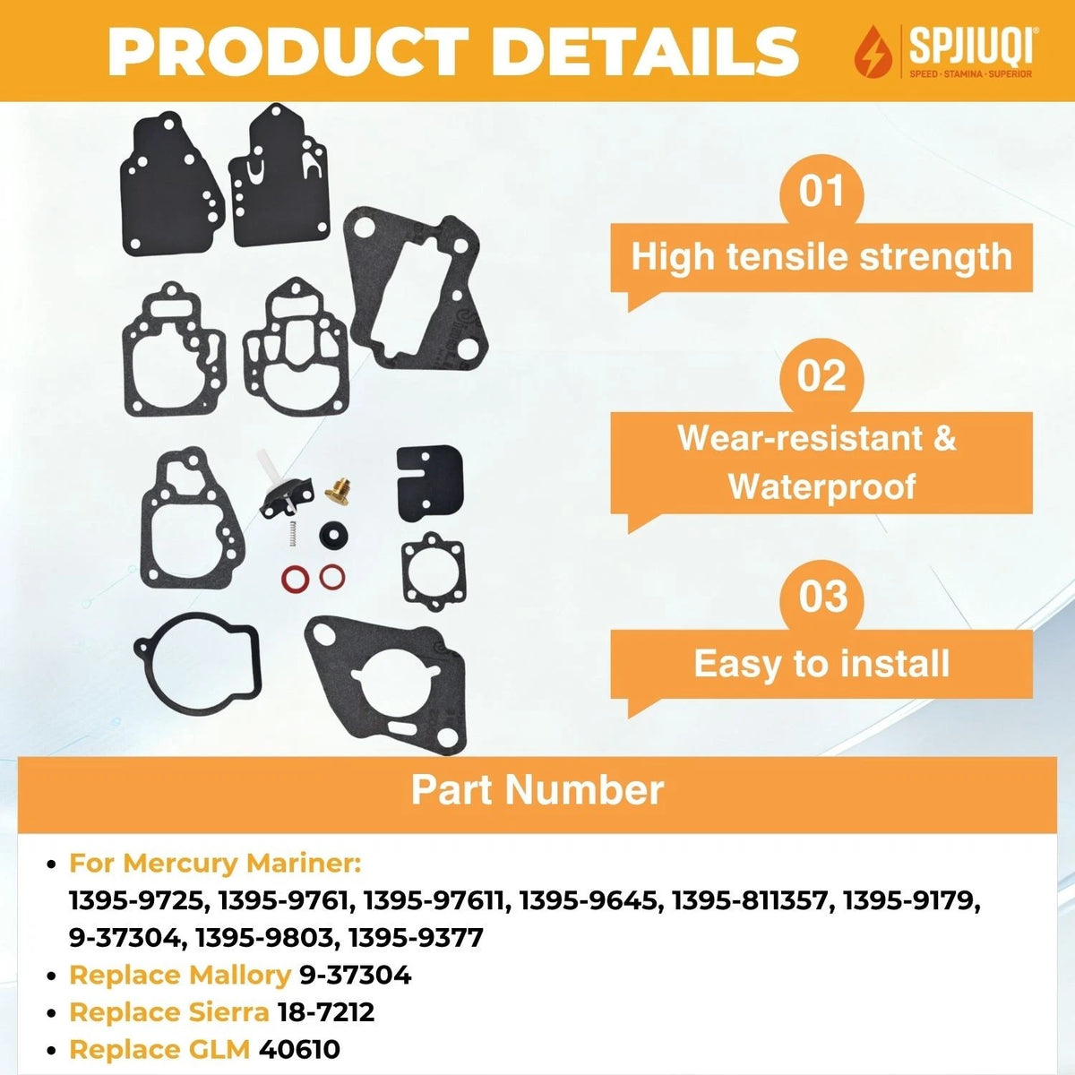 Carburetor Rebuild Kit 1395-9803 for Mercury Marine 15-25HP Outboard (18-7212)