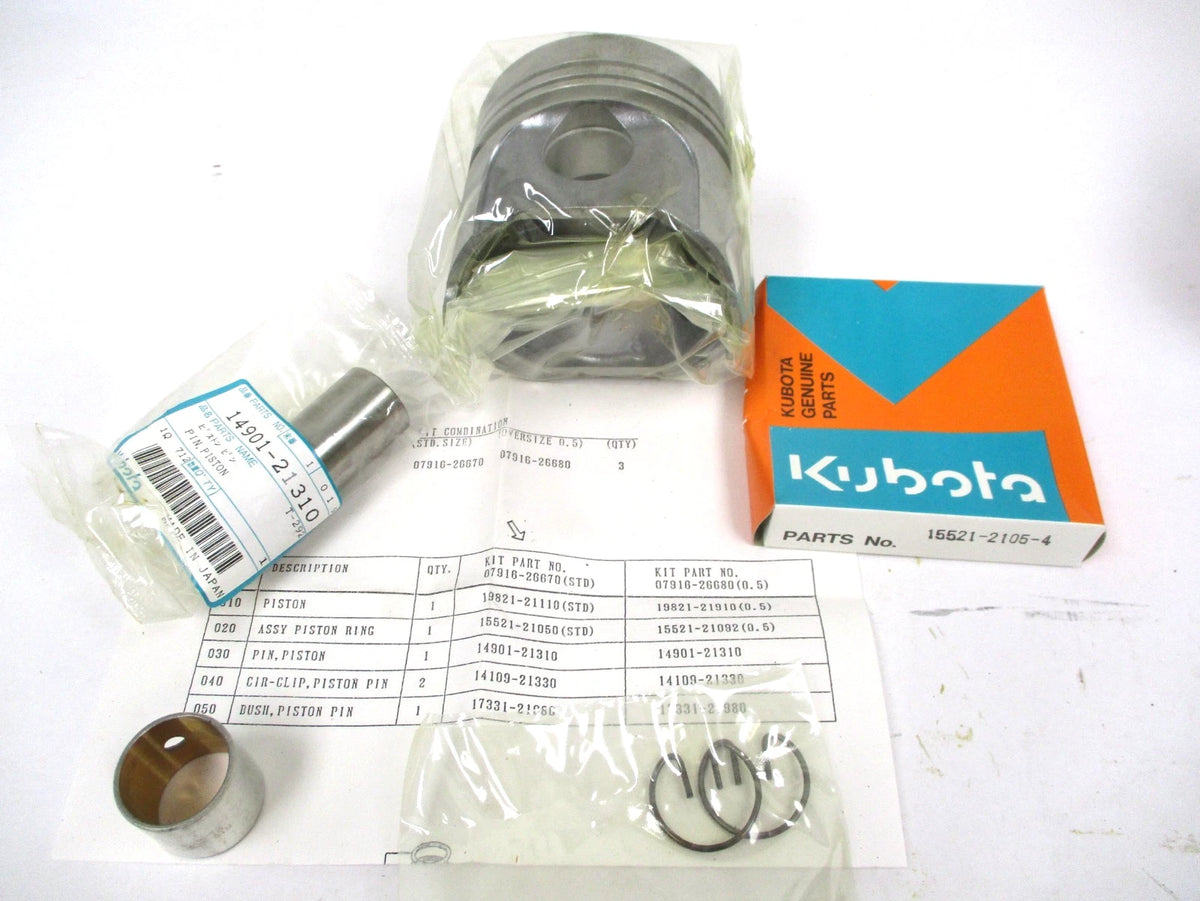 OEM Engine Standard Piston and Ring Kit for Kubota D1402 (07916-26670, 19821-21110)