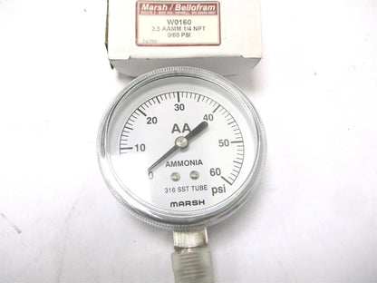 W0160 Ammonia Pressure Gauge for (2.5", 60-PSI, 1/4" NPT)