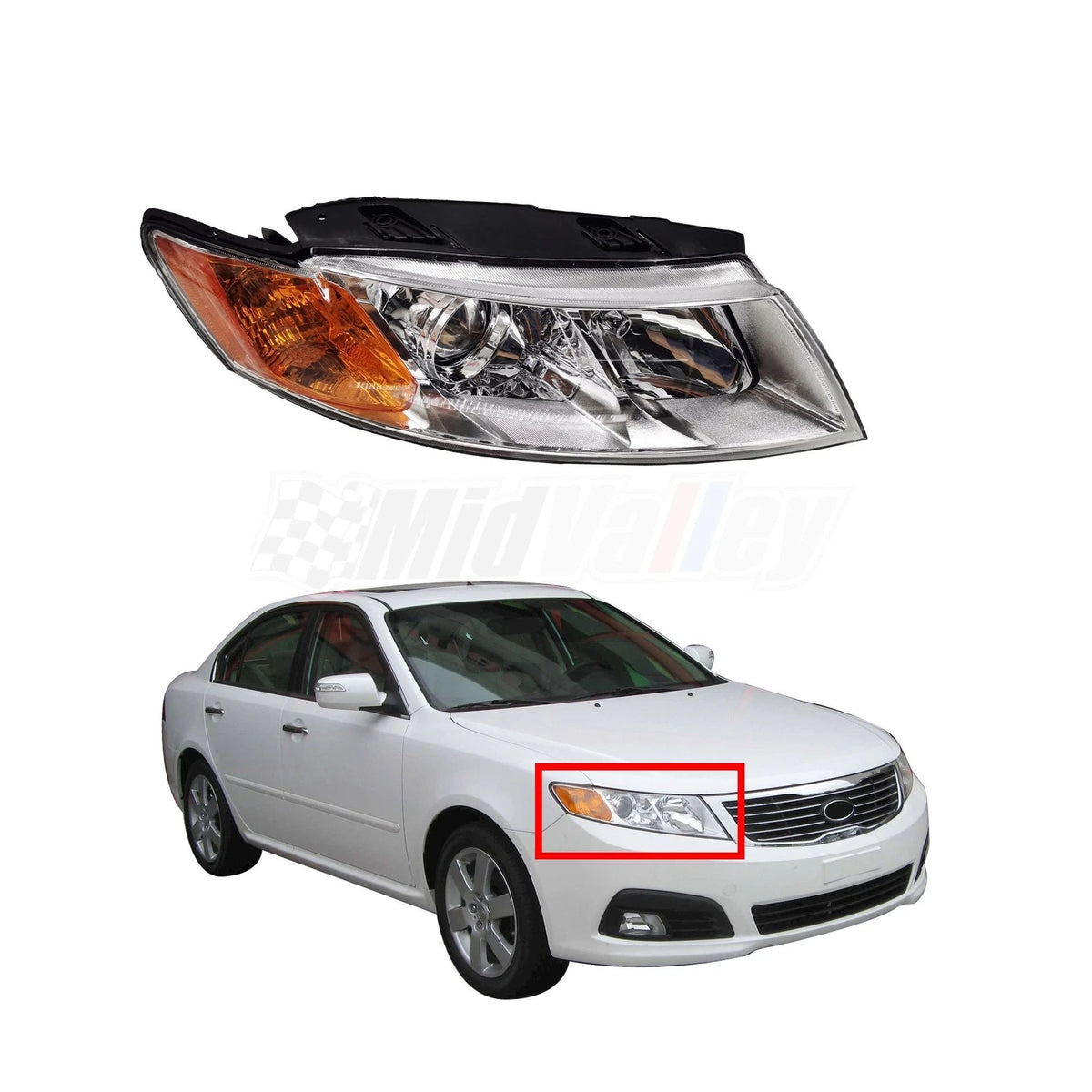 Headlamp Assembly Right for Kia Optima Magentis (2009–2010) Chrome Housing 13443969