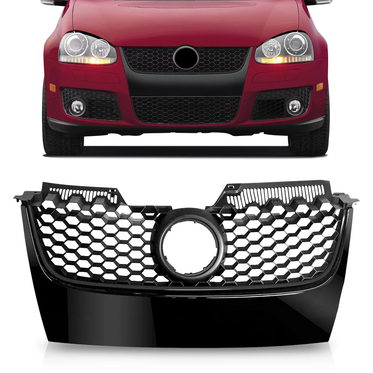 Badgeless Hex Mesh Grille for VW Jetta/GLI/GTI (2006–2009) - Glossy Black